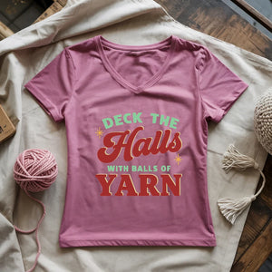 Deck The Hall With Yarn Lady V-neck