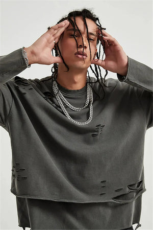 Grunge Ripped Layered Sweatshirt
