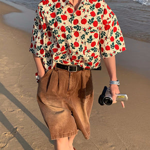 Rose Embroidery Oversized Shirt