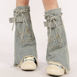 Butterfly Patch Y2K Denim Leg Warmers