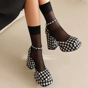 Gingham Mary Jane Platform Heels