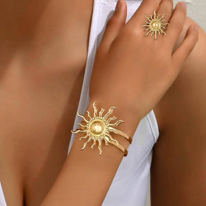 Gold Sun Bracelet and Ring Set