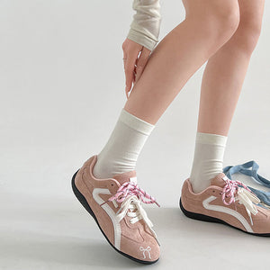 Pink Bow Embroidery Sneakers