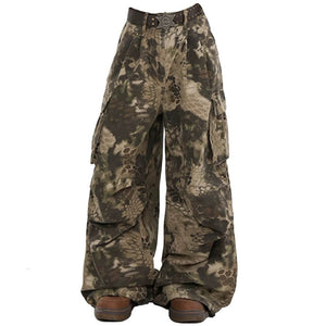 Snake Print Wide Leg Cargo Pants