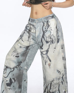 Washed Blue Chain Print Jeans