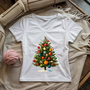 Yarn Christmas Tree Lady V-neck