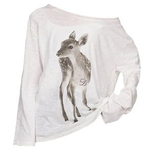 Y2K Deer Print One-Shoulder Top