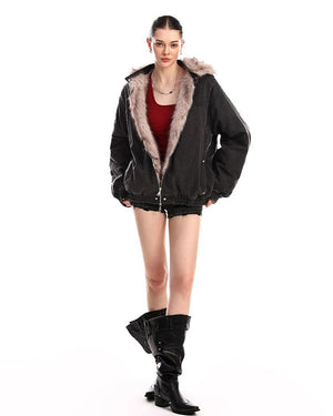 Y2K Faux Fur Bomber Jacket