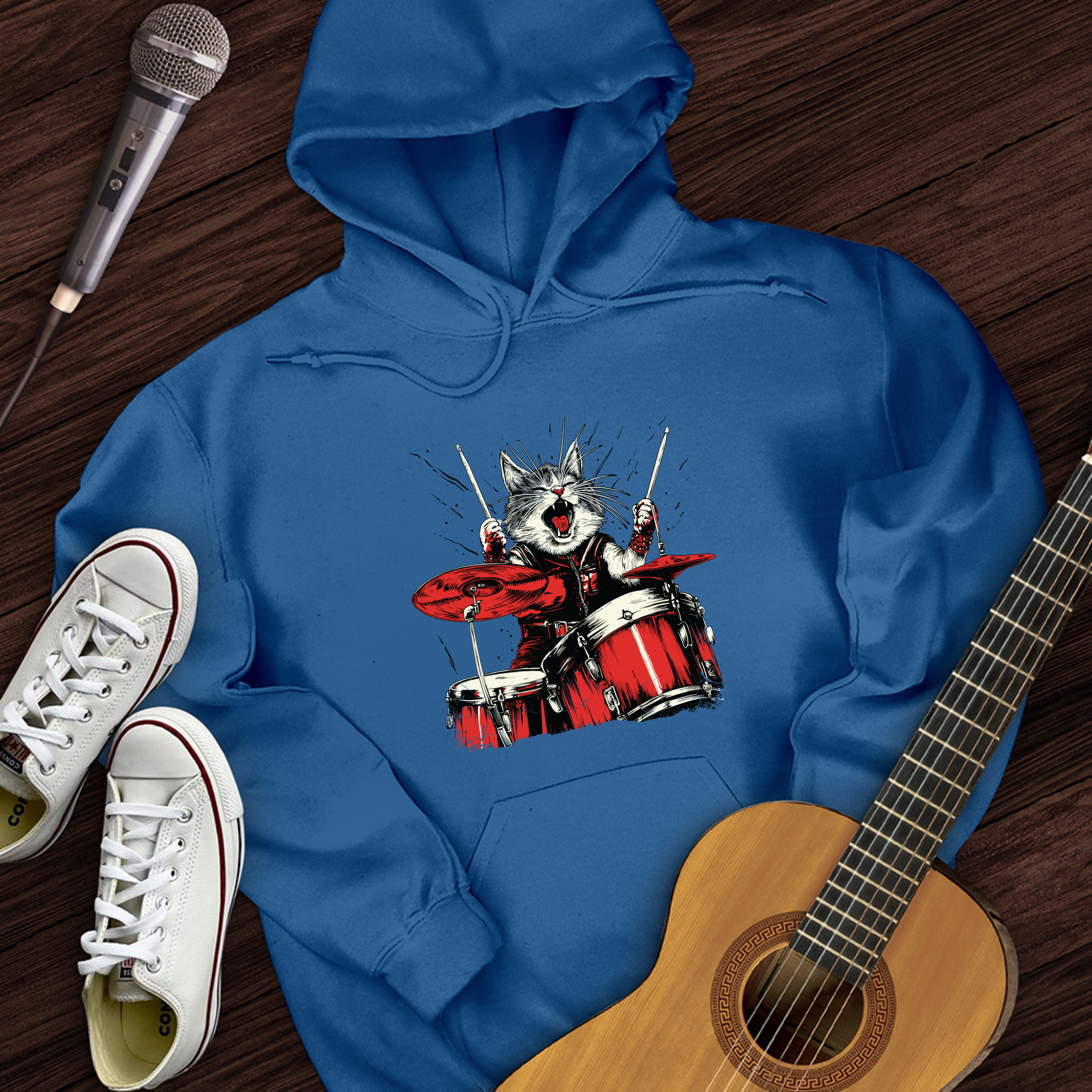Cat Playing Drums Hoodie