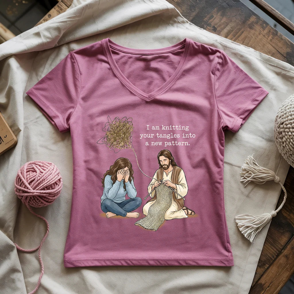 God Knitting Tangles Lady V-neck