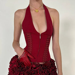 Baddie Zip Up Halter Top