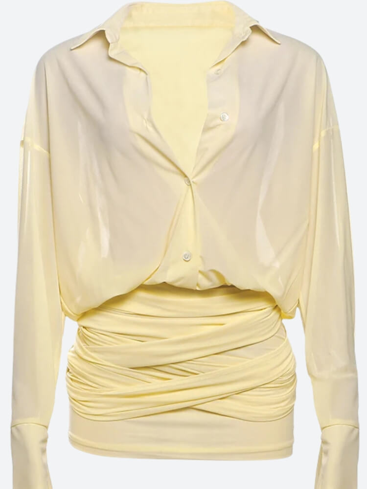 Butter Yellow Shirt & Mini Skirt Two Piece Set