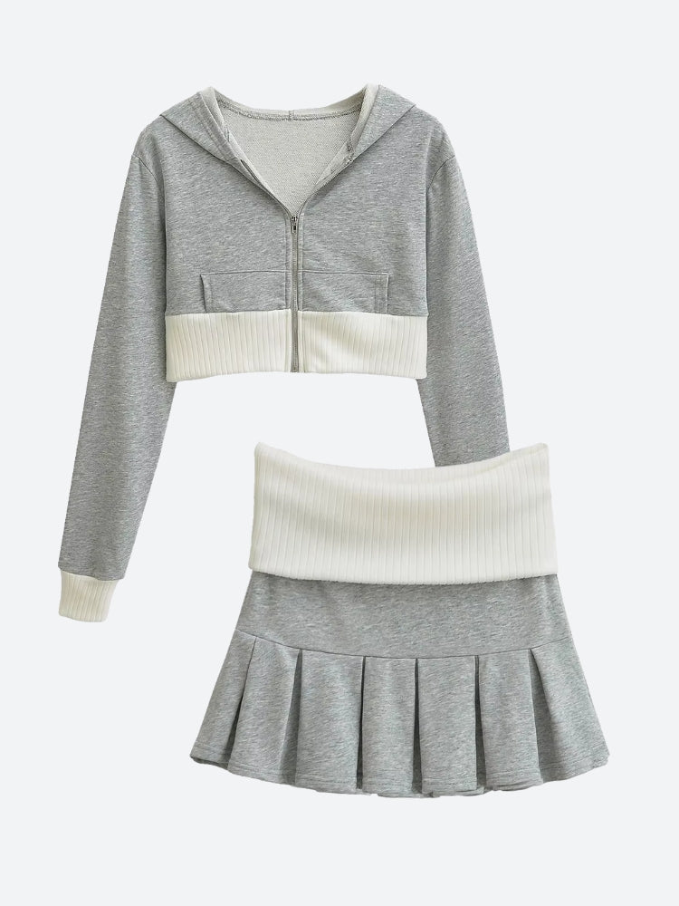 Cropped Hoodie & Mini Skirt Two Piece Set