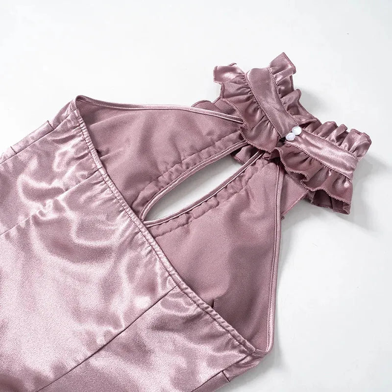 Cut Out Ruffled Halter Neck Top