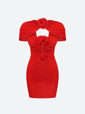 Floral Cut Out Mesh Mini Dress