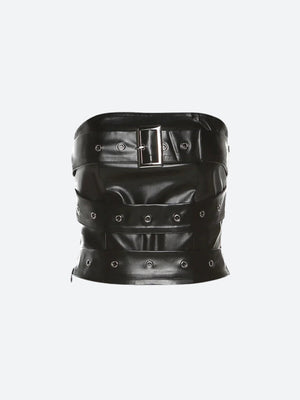 Grunge Belted Faux Leather Tube Top
