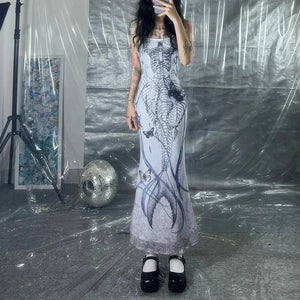 Grunge Mermaid Skeleton Maxi Dress