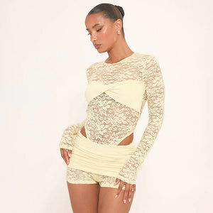 Lace Top & Bodysuit Two Piece Set