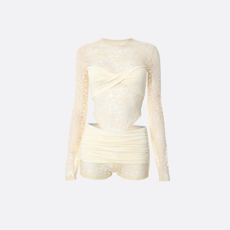 Lace Top & Bodysuit Two Piece Set