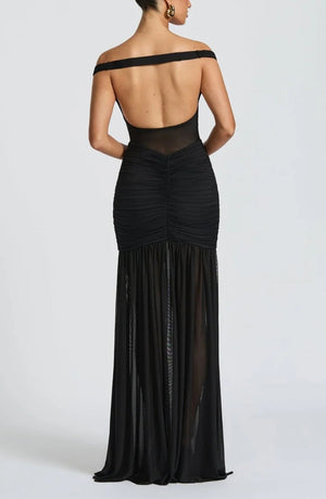 Ruched Mesh Maxi Dress