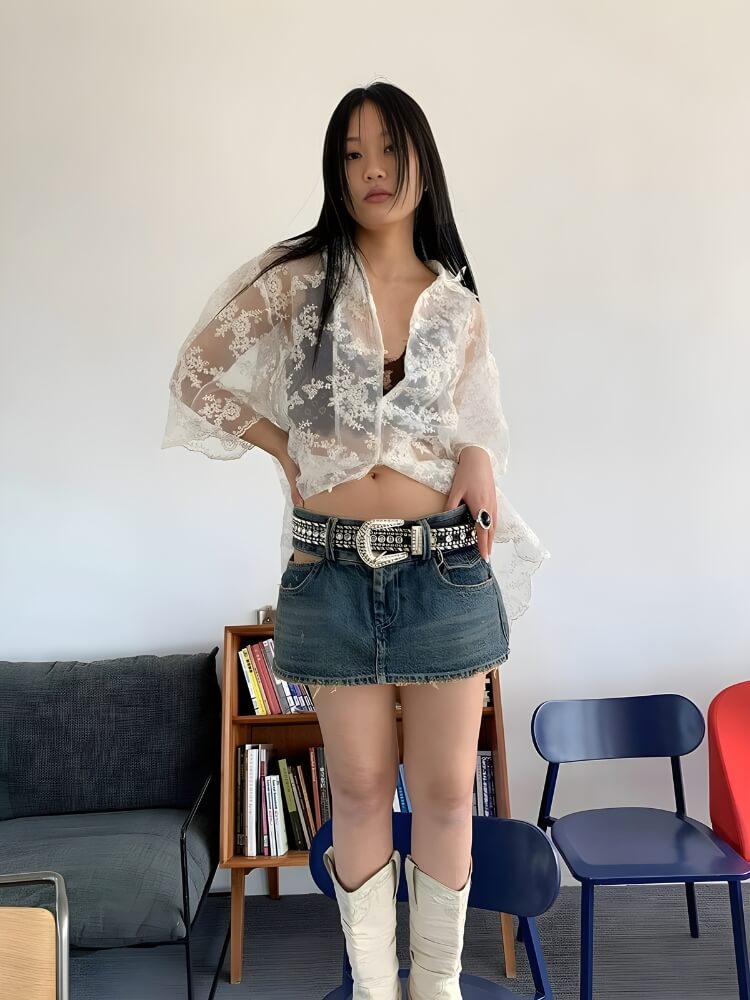 Sheer Floral Lace Shirt