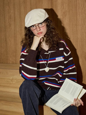 Striped Polo Collar Sweater