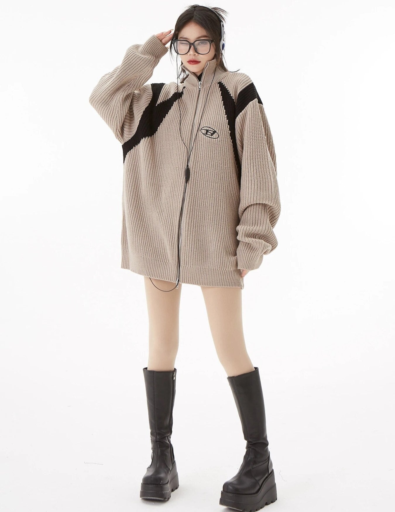 Turtleneck Zip-Up Cardigan