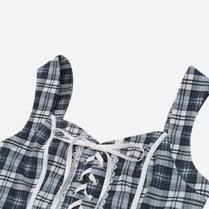 Y2K Plaid Lace Up Top