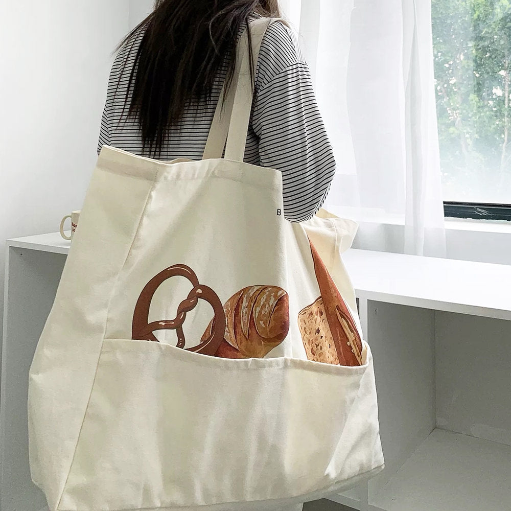 Aesthetic Bread Print Tote Bag