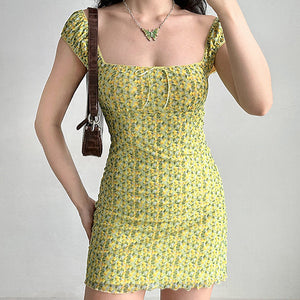Amalfi Lemon Ruched Mini Dress