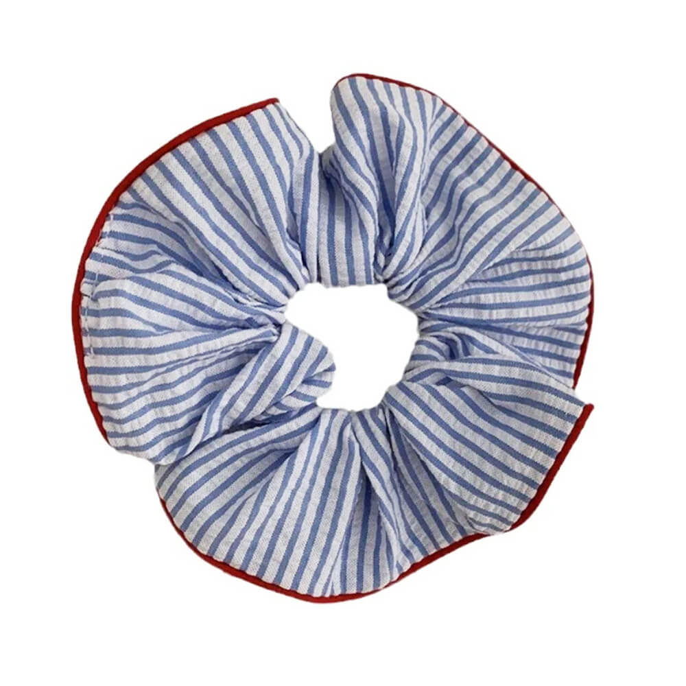 Blue Stripe Scrunchie with Red Trim