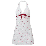 French Summer Cherry Halter Dress