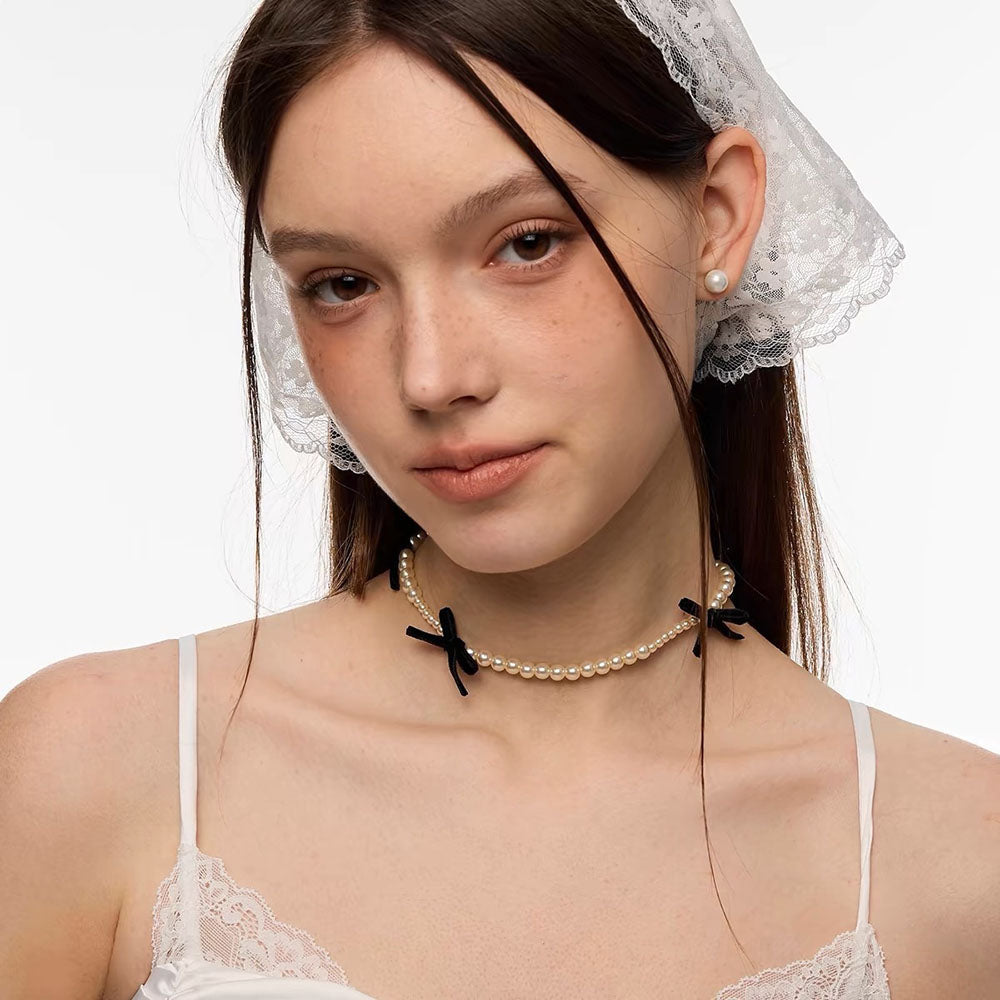 Coquette Aeshetic Pearl Bow Choker