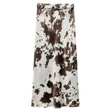 Cow Print Satin Maxi Skirt