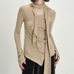 Fall Feels Cozy Tie Neck Knit Top