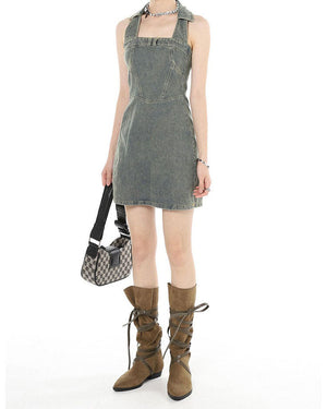 Y2K Aesthetic Halter Denim Dress