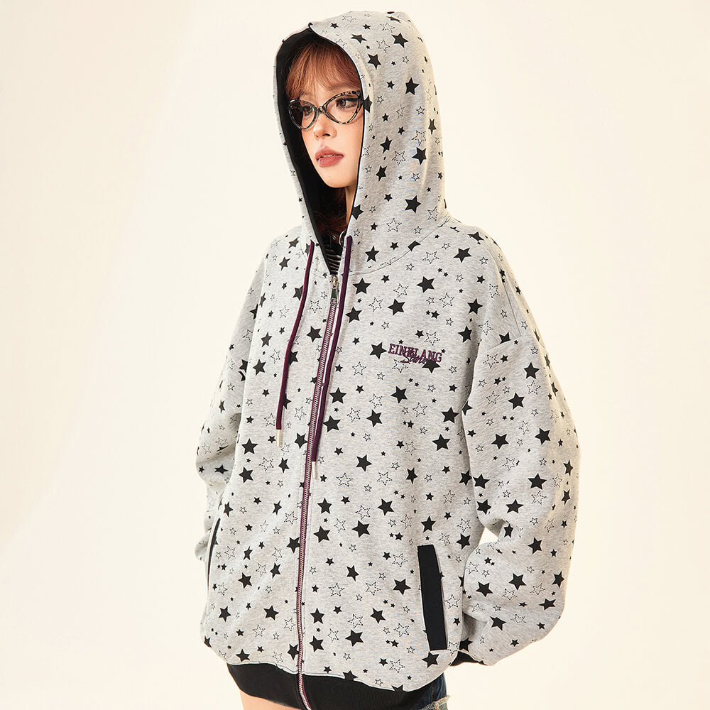 2010’s Grey Star Print Zip Up Hoodie