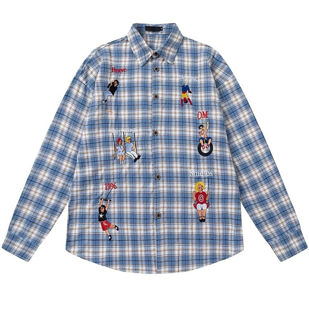 Indie Aesthetic Embroidered Plaid Shirt
