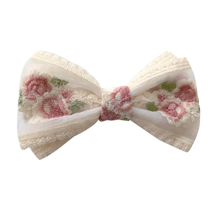 Rose Embroidery Lace Hair Bow