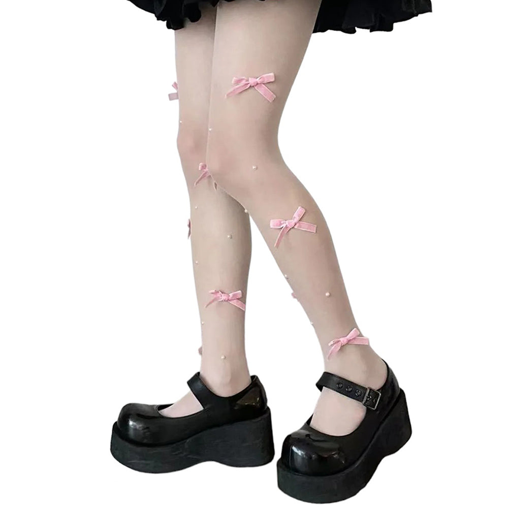 Coquette Aesthetic Velvet Bow Tights