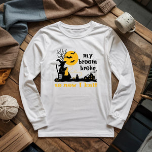Broom Broke Knitting Witch Long Sleeve T-shirt