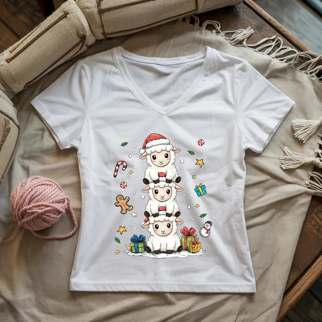 Woolly Christmas Tower Lady V-neck